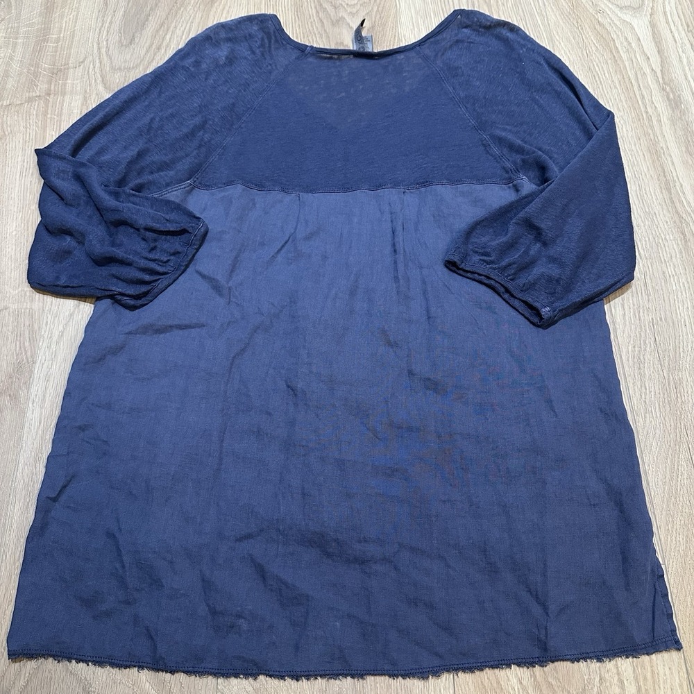XCVI Blue 100% Linen Blouse Size M Relaxed Beach 3/4 Sleeves Lagenlook - Picture 7 of 7
